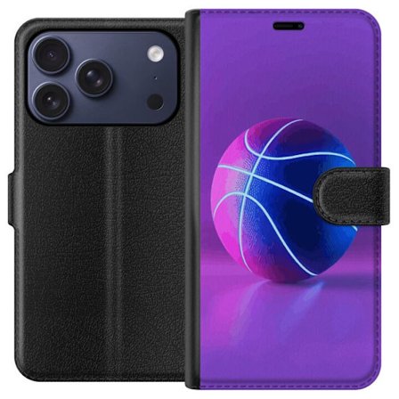 Kompatibelt Plånboksfodral till Apple Apple iPhone 17 Pro Basketboll affisch neon boll sportkorg färgglad lila blått glöd retro design atlet konst