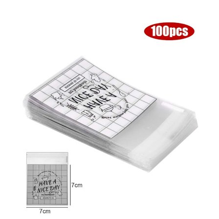 100 stk Rutete Sprø Kakeemballasjeposer Ha en Fin Dag Selvklebende Pose Transparent Kjeks-pose 7x7cm 10x10xm (FMY) 7x7cm 100 stk 7x7cm 100 stk