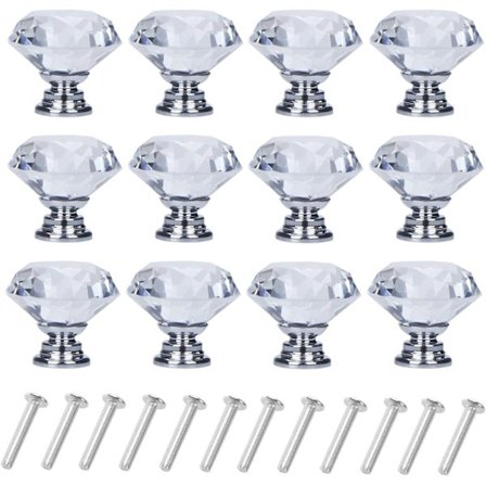 12 stk. Skuffeskabe Diamantformet Krystalglas 40mm Hytte