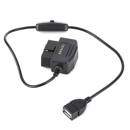 18,7 tuuman OBD2 USB-virtalatauskaapeli 16-nastainen liitin autolle GPS DVR-kameralle