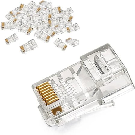 RJ45-kontakt, 50-pack Cat5e/Cat5 Ethernet Modulära RJ45-kontakter, Guldpläterade Krymp LAN Nätverkskontakter för Ethernet-kabel