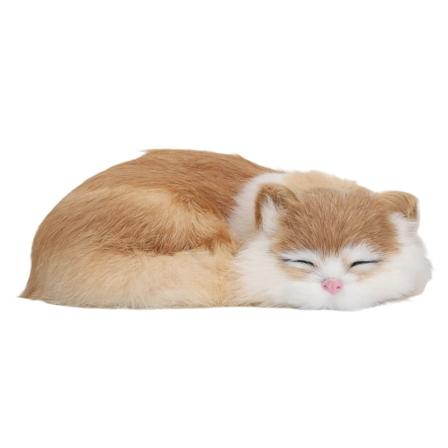 Realistisk furry sovende kattefigur for hjemmekontordekorasjon