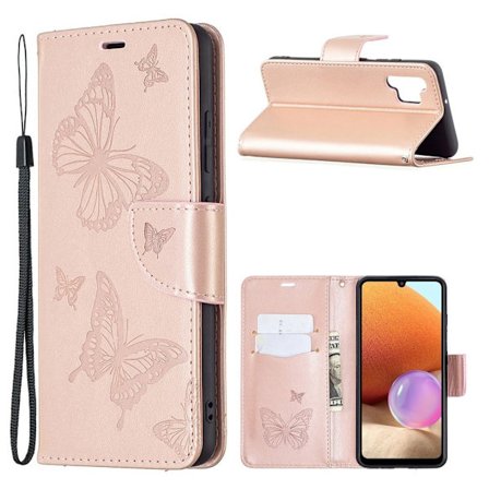 Butterfly Samsung Galaxy A32 Flip Etui - Rødguld