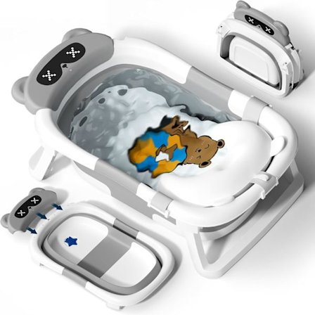 Sammenleggbart babybadekar, sammenleggbart nyfødtbadekar med myk pute (0-18 måneder), nyfødt baby shower gave