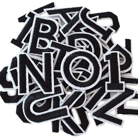 Jern-på bokstavlapper 72 stykker, Bokstavlapper alfabet brodert lapp A-Z, for hatter skjorter jeans vesker svart