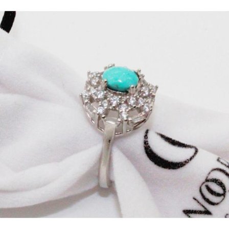Sterling sølv ring Persisk ekte turkis stein og zirconia steiner