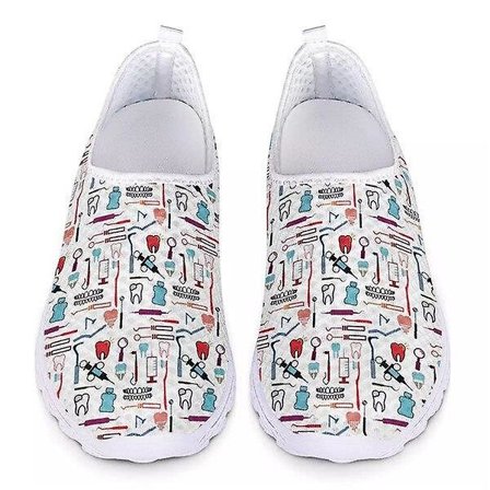 Söta tecknade tandmönster kvinnor Slip On Sneakers ( set 1)