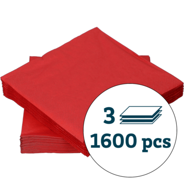 Serviett 3-Lag Rød 33x33cm