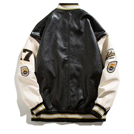 Varsity PU baseballjakke Broderi Letter Patchwork Coats