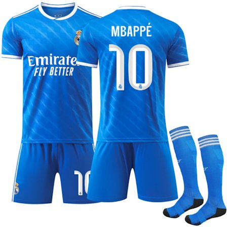 2025-2026 Real Madrid Anden Udebane Fodboldtrøje Sæt med Strømper Nr. 10 Mbappe
