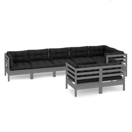Vidaxl Loungegrupp Med Dynor 8 Delar Grå Massiv Furu Grå