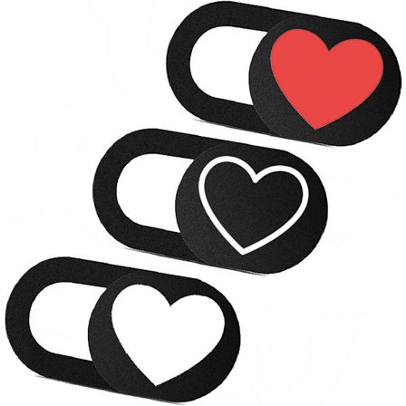 Webbkameraskydd 3-pack Ultratunt lämpligt för Echo Show, MacBook Pro, MacBook Air, dator, surfplatta, Mac Air, Chromebook, PC, Rött hjärta, svart