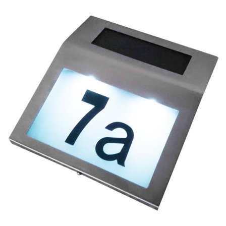 Husnummer med solcellebelysning sølv