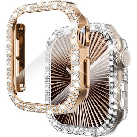 2-pakning Bling-deksel med skjermbeskytter for Apple Watch 46mm Series 10, Bling Krystall Diamanter Rhinestone Bumper Hard PC Tynt Beskyttelsesdeksel 