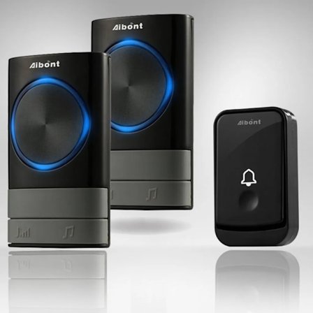 Dørklokke sæt, trådløs vandtæt dørklokke, 1 sender og 2 modtagere, 45 ringetoner, lydstyrke i 4 niveauer, trådløs dørklokke