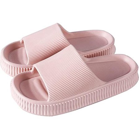 Pute tøfler for kvinner og menn Cloud tøfler sklisikre hurtigtørkende baderom dusj tøfler, åpen tå myke tykke tøfler(Rosa)