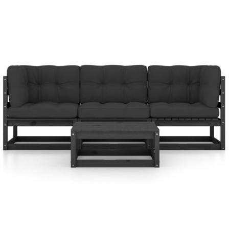 Vidaxl Loungegrupp För Trädgården Med Dynor 4 Delar Massiv Furu Svart