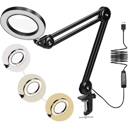 72 LED forstørrelseslampe, 5x skrivebordsforstørrelsesglass med metallklemme, 3 fargemoduser, dimbar, kompatibel med reparasjon, håndverk, sying, 