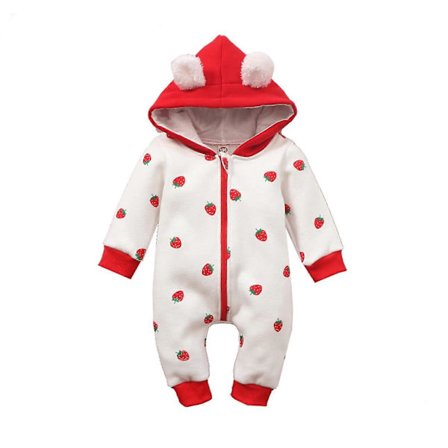 Vinterjumpsuit til børn med sød bjørneørehætte, lynlås, hætte, onesie, pyjamas