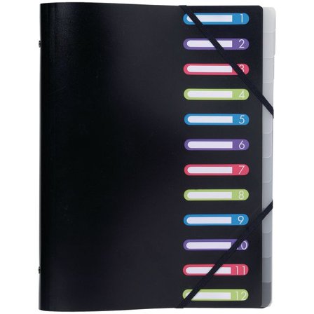 EXACOMPTA Sorteringsmapp med 12 flikar och 3-klaffsficka svart A4 - Lyreco - Kontorsmaterial - Mappar och plastfickor - Sorteringsmappar