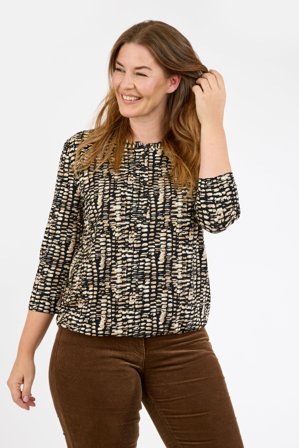 BRANDTEX - 3/4 Ærmet T-shirt - Sort/Beige