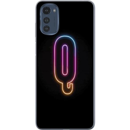 Kompatibelt Mobildeksel til Motorola Motorola Moto E32s Minimalistisk neonbokstav Q i skinnende farger mot mørk bakgrunn