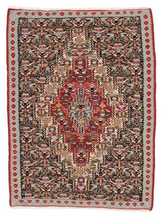 Orientalsk Kelim Senneh Fine Tæppe 80X106 Mørkerød/Brun Uld, Persien/Iran