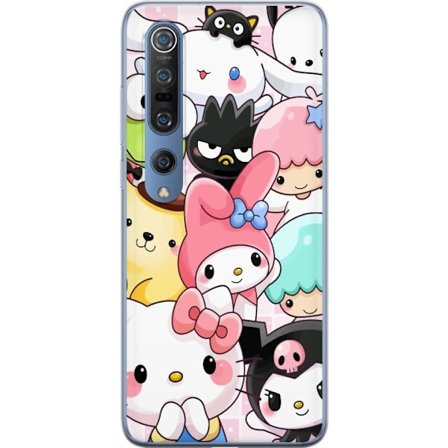 Kompatibelt Mobildeksel til Xiaomi Mi 10 Pro 5G Tett mønster av søte figurer med store øyne i ulike farger og uttrykk med LABUBU-tekst