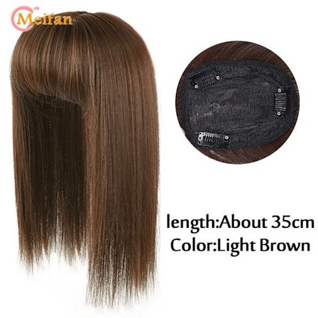 MEIFAN Långt rakt hår Toppers Clip Hair Extensions Syntetiskt hår Topper Natural Black Brown 3-Clip with Bang Fake Hairpiere