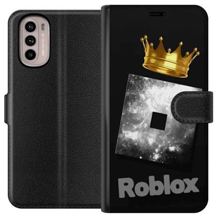 Kompatibelt Lommeboketui til Motorola Motorola Moto G41 Minimalistisk svart og sølvfarget Roblox-symbol med gylden krone og luksuriøs gamer-estetikk