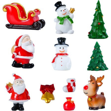 11 Miniatyr Resin DIY Trädgårdsfigurer, Jul Mini Ornament Set