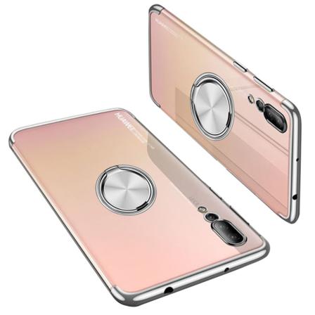 Huawei P20 Pro - Skyddande Silikonskal Med Ringhållare Silver