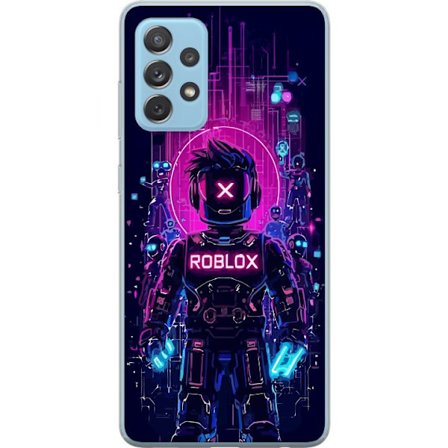 Kompatibel Mobilcover til Samsung Galaxy A52 5G Roblox Cyber Core Kraftfuldt digitalt Roblox-design med lilla lys og futuristisk baggrund