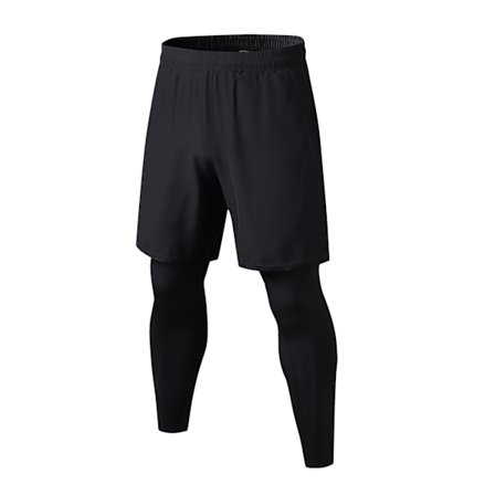 Miesten 2 in 1 treenitrikoot juoksutrikoot joustavat nopeasti kuivuvat treenihousut taskuilla ulkoiluun musta L