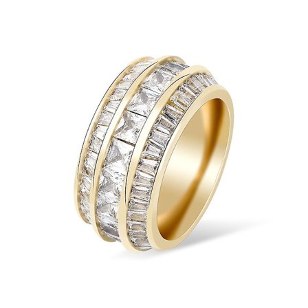 Hip Hop Baguette Zirkonringar Kopparmaterial Ring Guld Silver Färg Iced Out Kubisk Zirkonia Mode Smycken