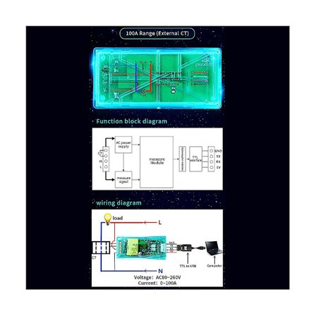 100a Pzem 004t 3.0 Wattmeter+kasse+lukket Ct Kwh Meter Volt Amp Strøm Testmodul Til Ttl Com2/com3