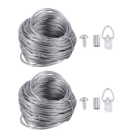 2 Sarjaa Kuvakehyksen Ripustussetti Kuvan Ripustuslangan Renkaat Ripustimen Ruuvit Hopea 2000X0.1cm Silver 2000X0.1cm