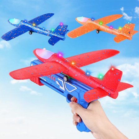 LED-flygplansutskjutningsleksaker, 3-pack Led Foam Glider Flygplansleksaker, Foam Catapult Aeroplanes, Glider Planes for Kids Interactive Toys Yard 