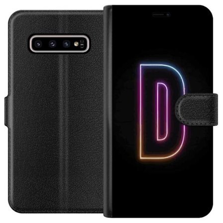 Kompatibel Tegnebogsetui til Samsung Samsung Galaxy S10+ Minimalistisk neonbogstav D i farveskiftende lys mod sort baggrund i moderne digital design