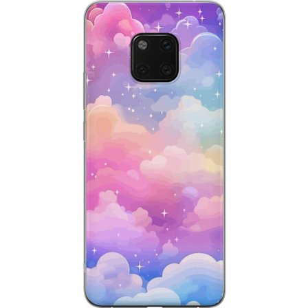 Kompatibelt Mobildeksel til Huawei Mate 20 Pro Søt enhjørning med regnbuefarget hår mot en stjernebelagt pastellbakgrunn i kawaii-stil