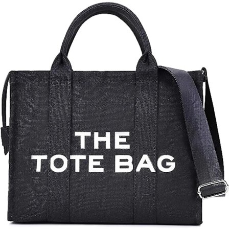 Dames Canvas Tote Tas met Rits, Canvas Schoudertas voor Kantoor en Reizen, Zwart