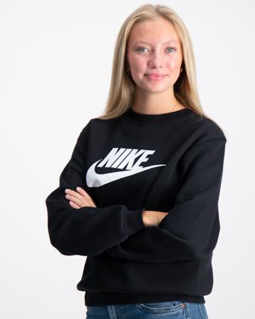 Nike K NSW CLUB FLC CREW LS HBR Svart Genser Jente - Kids Brand Store