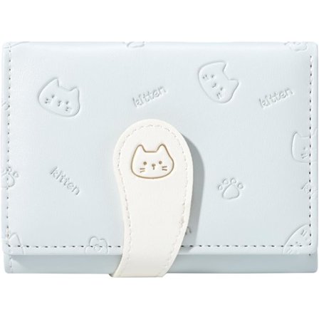 Tyttöjen lompakot, kissanpentukuvioitu söpö lompakko, jossa on kissanpainatus, pieni lompakko ID- ja luottokorttipaikoilla naisille (SININEN)