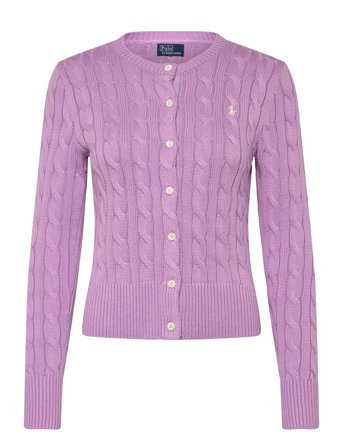 Polo Ralph Lauren Cable-Knit Cotton Crewneck Cardigan - Purple - M