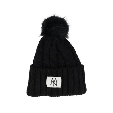New Era - New York Yankees Womens Cable Wide Beanie Black Pom Pom Black Beanie - MLB @ Hatstore