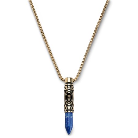 Rico | Gold-tone Stainless Steel & Lapis Lazuli Bullet Necklace for Men - Steel necklaces