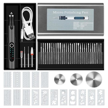 Graverings penna med 37 bits, USB laddningsbar sladdlös gravyr maskin med låda, bärbar DIY roterande gravyr, svart