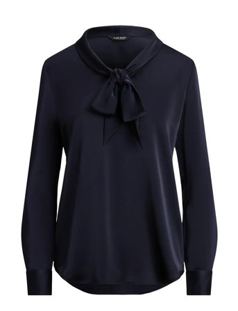 Satin Charmeuse Tie-Neck Blouse Navy Lauren Ralph Lauren