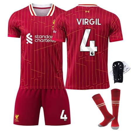 2425 Liverpool Hjemmetrøje VIRGIL Fodboldtrøje med Strømper + Beskyttelsesudstyr
