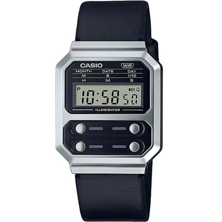 Unisexklocka - CASIO - A100WEL-1AEF - Kvarts - Digital - Svart läderband